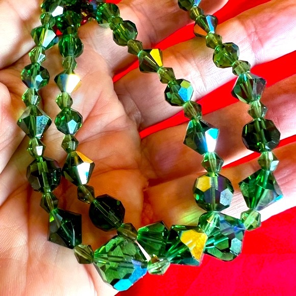 VTG Aurora Borealis Graduated Crystal Double Strand Necklace Green - Picture 11 of 11